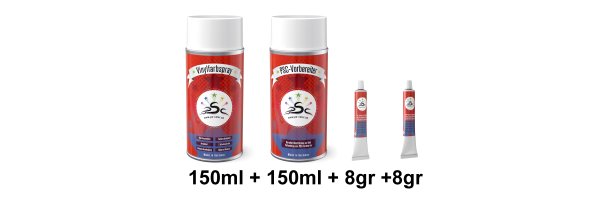Set 4-150 : 150ml Vinylfarbe & 150ml Kunstleder-Reiniger & 8gr Flüssigleder Tube & 8gr Kunstlederspachtel Tube