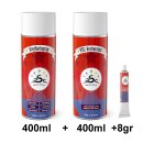 Set 3 : 400ml Vinylfarbe passend für  Lamborghini Blue-Delphinus Kunstleder-Reiniger & Flüssigleder 8gr Tube