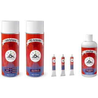 Set 6-400 : Lederfarbe passend für VW Art Grey Typ 1 Flicken-Reparatur-Lederpflege-Wertehaltung